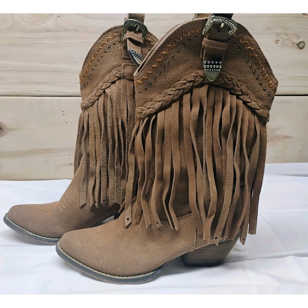 Very Volatile Hillside Fringe Cowgirl Boots Tan Size 6.5 Women